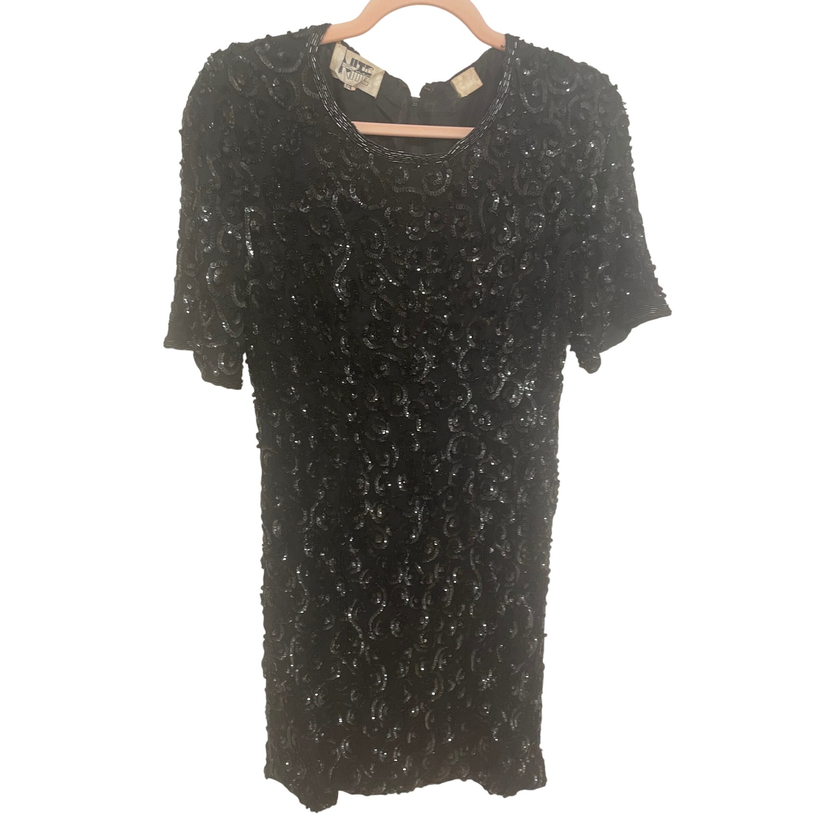 Vintage Nite Line Cocktail Dress Black Sequin Beaded Size 4